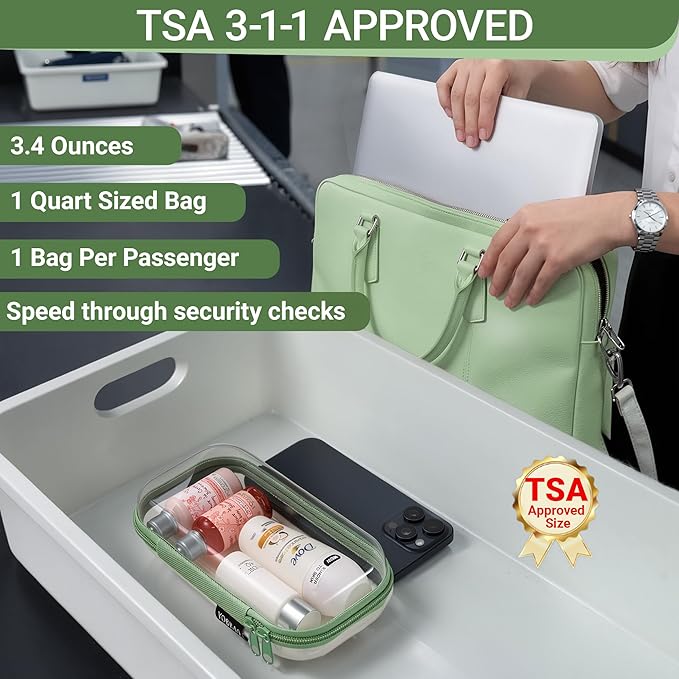 6 Pack Green Clear Hard Shell Beauty Organizer (2M+4S), 1.2mm Heavy Duty Crush-Proof Cosmetic Case, Reinforced YKK Zippers, Stadium Approved Security Bag for Skincare & Electronics, Multi-Size Set