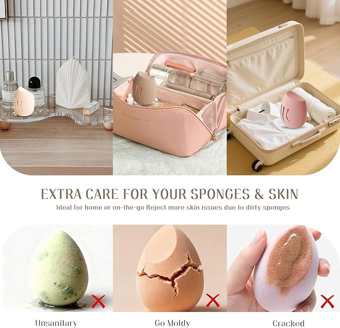 Silicone Makeup Sponge Holder travel case,Double-Sided Breathable Makeup Sponge Case for Business, Travel or Daily,Fit All Sponges,Quick Drying,Easy to Carry (Khaki)