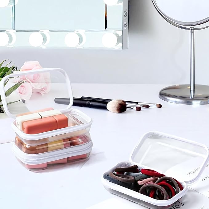 Clear Hard Shell Zipper Case, Clear Zipper Pouches Waterproof Makeup Organizer & Travel Toiletry Storage Bag, Plastic Pouch for Office, Home, White,3 Pack, LMS