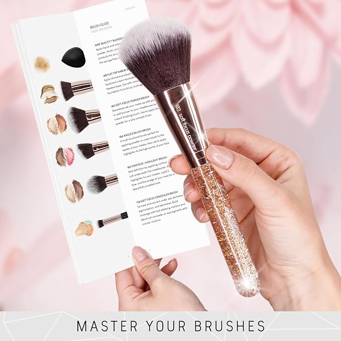 Niré Beauty 15piece Award Winning Glitter Makeup Brushes: Cute Makeup Brushes Set with Case, Beauty Blender, Cleaner, Guide, Gift Box