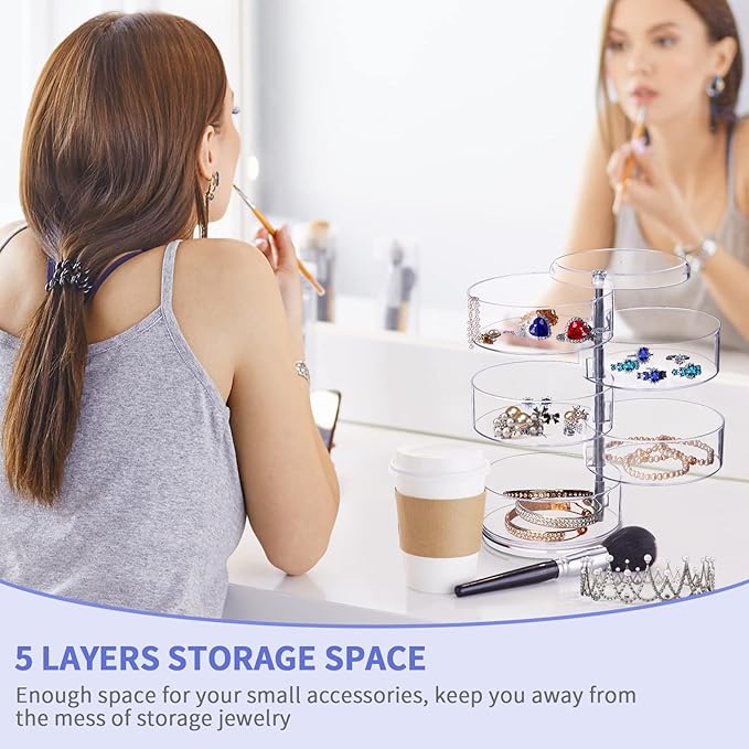 LETURE 5-Layers Rotatable Jewelry Storage Organizer Box for Earrings Hair Accessories & Beauty Supplies Earrings Necklaces Bracelets (5-Layers)