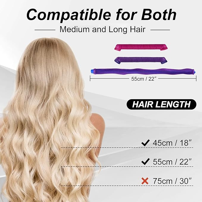 40pcs Heatless Spiral Hair Rollers with Styling Hooks, 22inch/55cm, No Heat Damage, DIY Kit for Long & Medium Hair