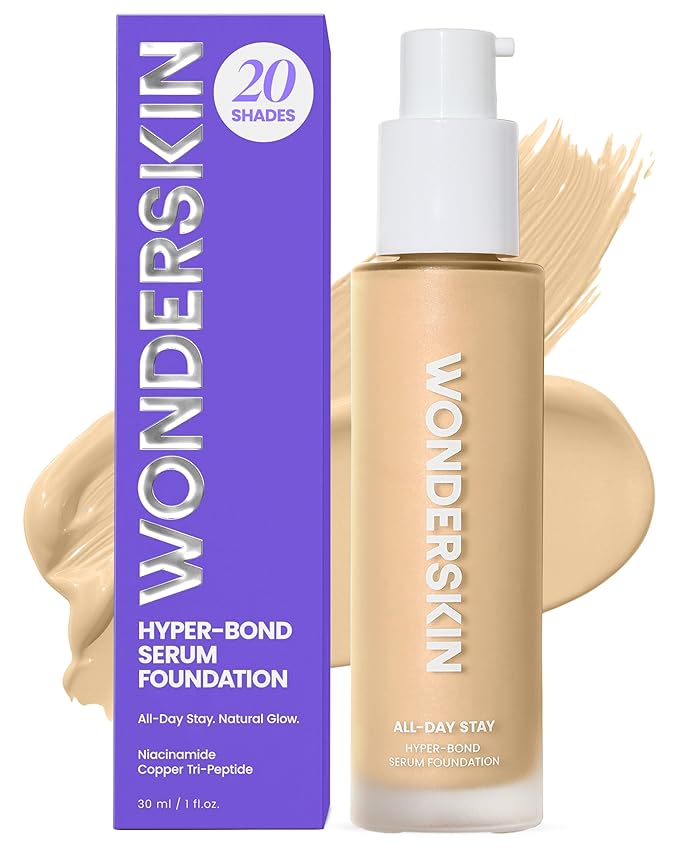 Wonderskin Hyper Bond All-Day Stay Serum Foundation – Waterproof, Transfer-Proof, 24HR Longwear Face Makeup with Niacinamide & Hyaluronic Acid – Lightweight, Natural Finish (Halo)