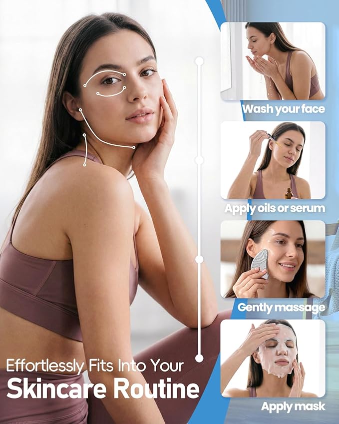 Non-Slip Grip Stainless Steel Gua Sha Tool for Face, 2026 Updated Ribbed Facial Guasha Massage Tool, Cooling Metal Face Massager Scraper for Jawline Sculpting Cheeks&Chin Gift for Women Mother, Silver
