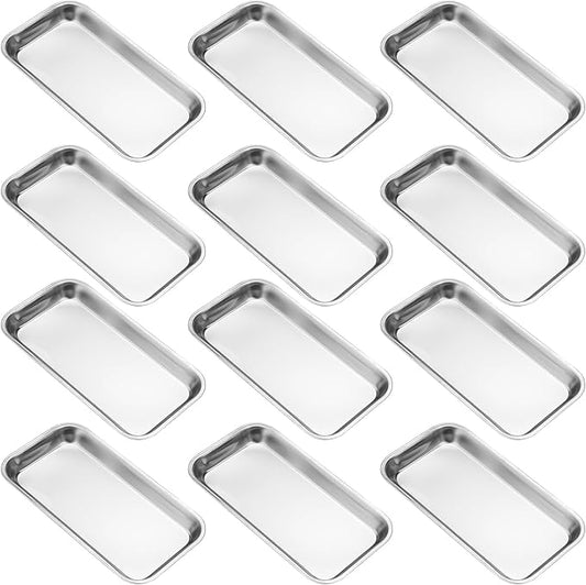 12 PCS 8.86 x 4.7 Inch Small Surgical Tray, Stainless Steel Medical Tray with Seamless Trays and Moderate Edge Height for Tattoo, Resin, Bathroom, Lab Instrument Supplies, by GENHAKON.