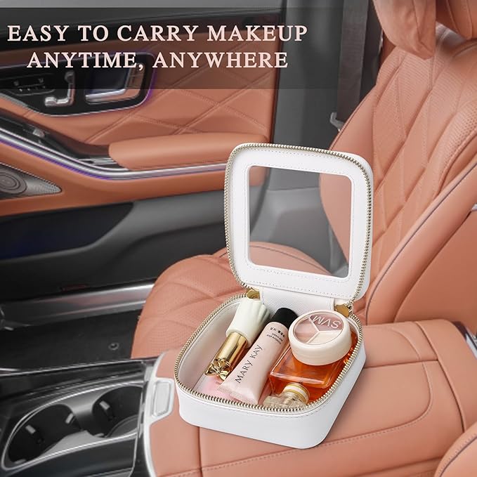 Small Clear Makeup Bag for Women Mini Cosmetic Bag Travel Toiletry Bag Purse Organizer with Zipper Car Essentials (White, Mini)