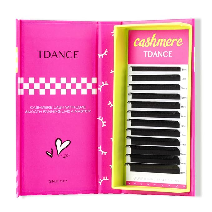 TDANCE Cashmere Lash Extensions Super Matte Black Volume Lash Extension C CC D DD B J L Curl 0.03-0.2mm Thickness Classic Lash Extensions Eyelash Extensions Professional Salon Use(0.05-LD,8-15mm)