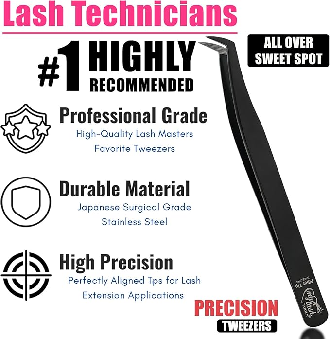 My Lash Tools Lash Tweezers For Eyelash Extension Precision Fiber Tip Lash Tweezers for Eyelash Extensions Mega Volume Boot tweezers for women | Professional Stainless Steel Lashing Tweezers (Black)