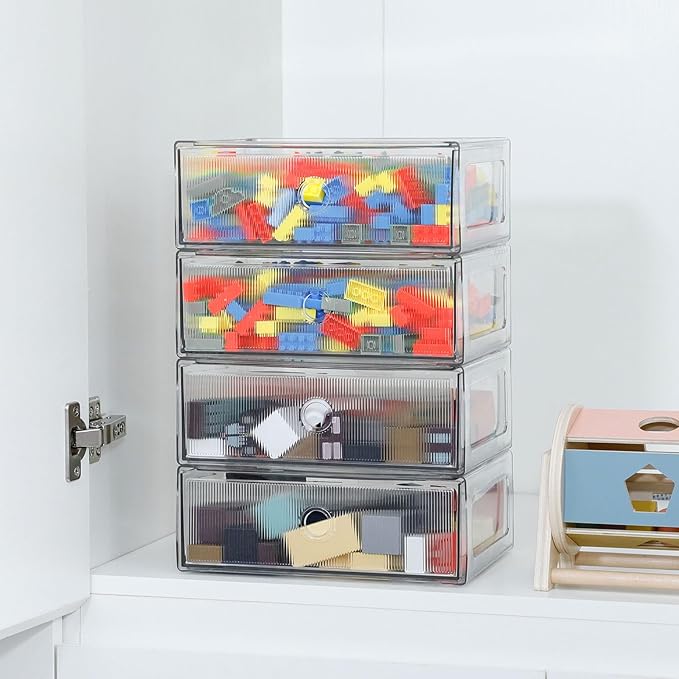 Clear Desk Organizers and Accessories, Plastic Drawer Storage Bins for Home Office Supplies, Marker Pen, Art Crafts, Makeup, Stackable Container for Bathroom, Cabinet, Pantry, 2 Drawers