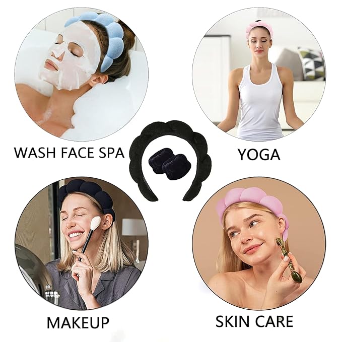 Spa Headband and Wristband Set for Women,Terry Cloth Sponge Headband for Washing Face,Makeup,Facial Mask and Skincare (Pink, One Size)