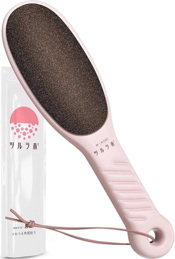 TSURULABO - Foot File, Dual-Sided (Coarse & Fine), Water-Resistant Alternative to a Foot Scrubber or Pumice Stone for Feet, Heel Scrubber for Grooming, Pink Dry Skin Callus Remover with Hanging Loop