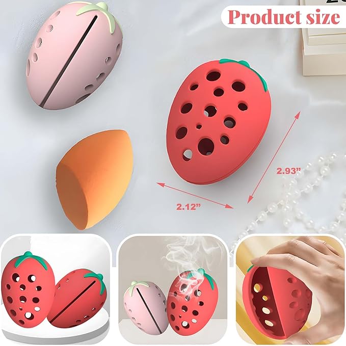 2Pcs Silicone Strawberry Makeup Sponge Holder - Reusable Travel Accessory for Makeup Sponges, Cases, and Skincare Organizers