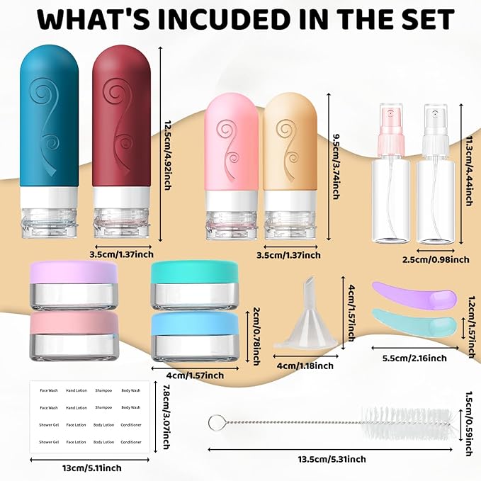 16 Pack Travel Bottles Set for Toiletries, TSA Approved Travel Containers Leak Proof Silicone Squeezable Travel Accessories 2oz 3oz for Shampoo Conditioner Lotion Body Wash (BPA Free) (Multicolored)