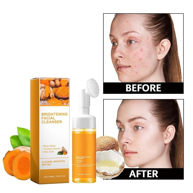 Glow Wash Turmeric Face Wash With Brush,Deep Cleansing Exfoliating Foaming Facial Cleanser.
