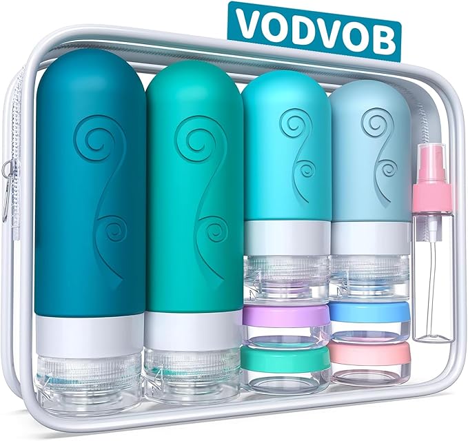 vodvob 16 Pack Travel Bottles Set for Toiletries, TSA Approved Travel Containers Leak Proof Silicone Squeezable Travel Accessories 2oz 3oz for Shampoo Conditioner Lotion Body Wash (BPA Free) (blue)