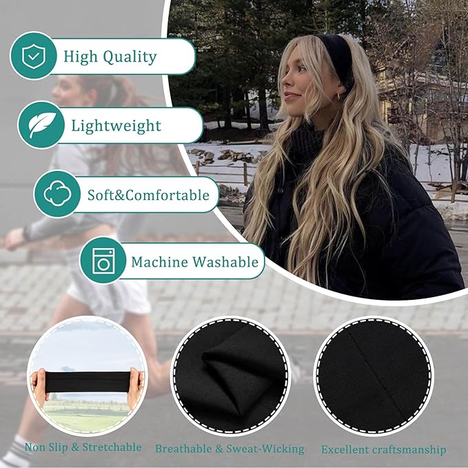 Headbands for Women Non Slip 3 Pcs Elastic Head Bands for Women's Hair Soft Cotton Cloth Stretch Headbands for Women for Daily Fashion