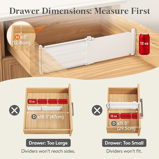 Lifewit 5" Tall 9 Pack Deep Drawer Dividers, 30 –47cm/11.5-18.5" Expandable Drawer Divider for Clothes, White Dresser Drawer Storage Organizers, Clothing Drawers Separators for Dresser Kitchen Bedroom