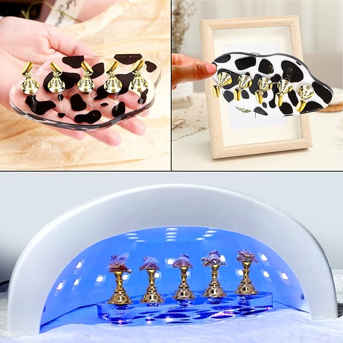 2Set Acrylic Nail Stand with 42pcs Reusable Putty Press on Nail Kit Metal Nail Holder for Painting Nail Display Practice Stand Nail Tip Stand Magnetic Nail Art Tools for Women