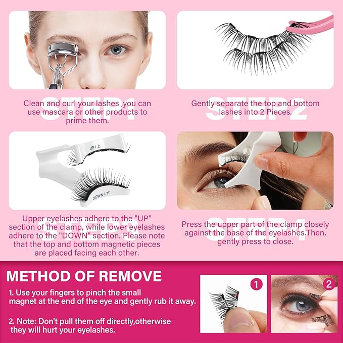 Reusable Magnetic Eyelashes with Applicator No Glue Needed Magnetic Lashes Kit 4Pcs Magnets Per Piece No Glue Needed False Eyelashes Waterproof,Cruelty Free,Easy To Wear (1pair, Fondness)