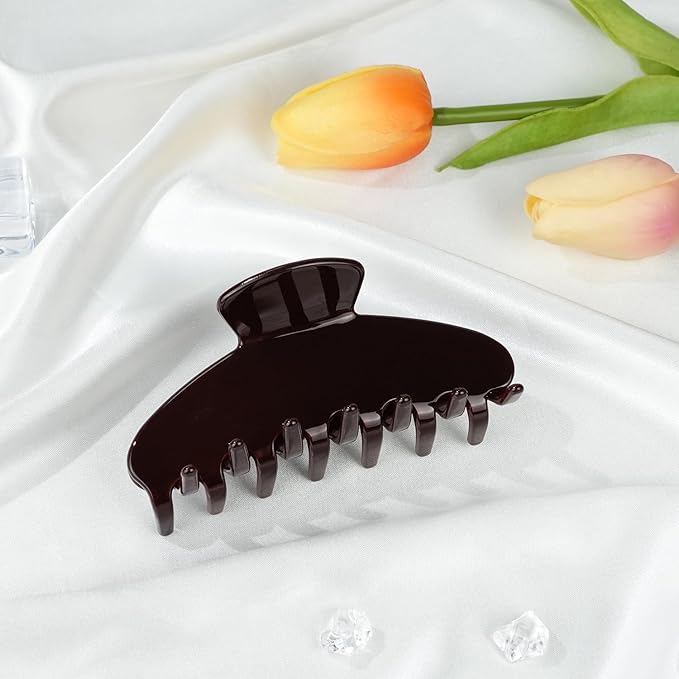 MAORULU Premium Durable Acetate Hair Claw Clips for Women Girls, 4 Inch Large Cute Jaw Clip for Thick or Thin Hair, Vintage Y2K Hair Clips, Dark Brown