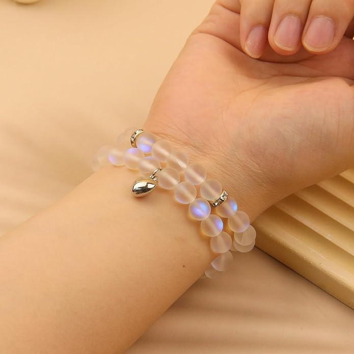 2Pcs Healing Crystal Bracelets for Women Handmade Beaded Bracelet Healing Prayers Crystal 8mm Natural Stone Beads Bracelet Stress Relief Get Well Soon Gifts