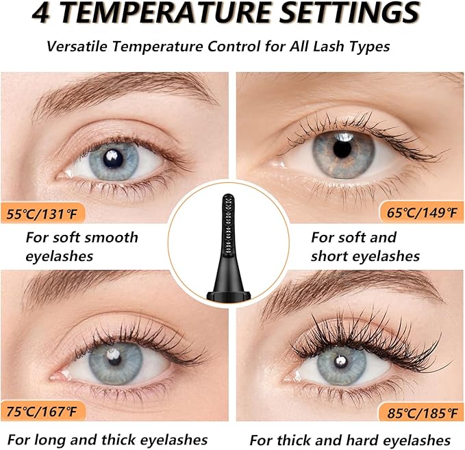 Heated Eyelash Curler - Heated Lash Curler Electric Eyelash Curler 4 Temp Settings for Makeup Tools for Achieving A Natural Curl and Long Lasting Eyelashes, Designed for Women, Snow White