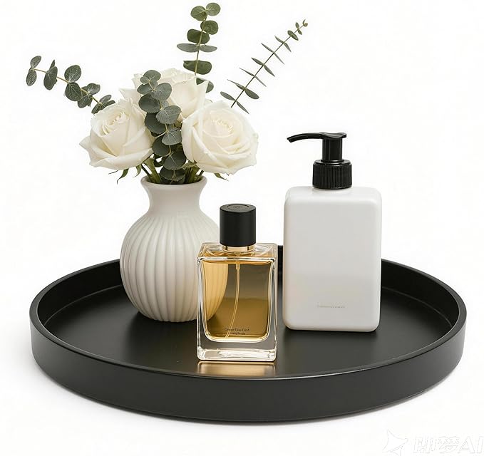 2 Pack 9" Bathroom and Vanity Tray, ABS Bathroom Counter Organizer， Coffee Table Decor for Perfume, Candles, Keys &More. Kitchen Countertop Organizer, Decorative Tray Soap Holder, Black