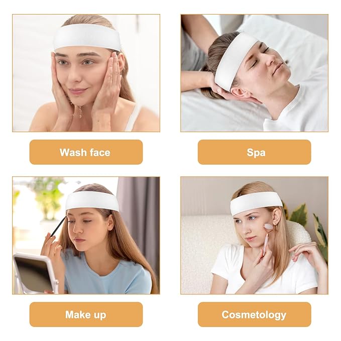 150 Pcs Disposable Facial Spa Headbands, White Stretchable Non-Woven Fabric Facial Head Bands Soft Skin Care Hair Bands with Convenient Closure for Salons Makeup Skincare Fitness Travel