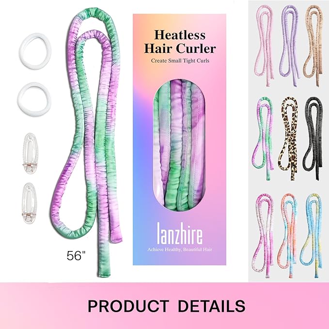 Lanzhire Heatless Curling Headband for Overnight Curls - No-Heat Curlers for Long and Short Hair (Purple Tie Dye)
