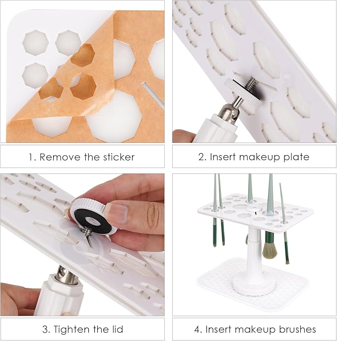 Makeup Brushes Drying Rack with Silicone Mat, Adjustable Makeup Brush Holder, Makeup Brush Display Dryer Stand, 26 Holes Acrylic Brush Organizer Stand (White)