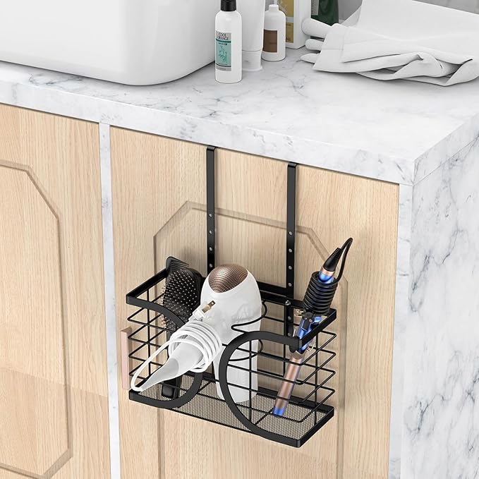 Aolldy Hair Dryer Holder 3in1 Hair Tool Organizer/Wall Mounted,Cabinet Door or Desk-based Blow Dryer Holder/Height-adjustable Curling Iron Holder/Bathroom Cabinet Organizer for Flat Irons