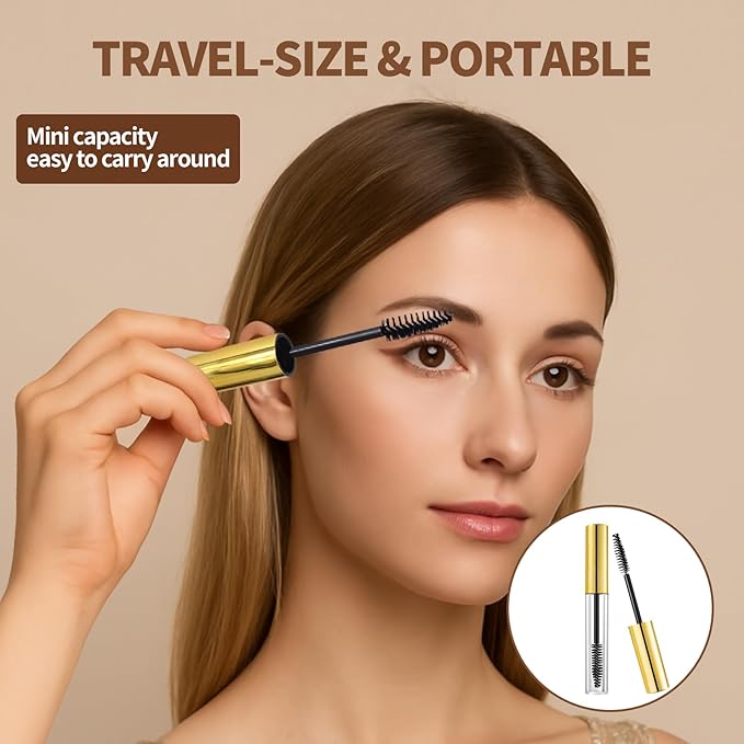 8 Pack Empty Mascara Tube 10ml Refillable Bottles with Brush Wand&Funnels,Leakproof Travel Containers for Lash & Brow Serum,Portable for Makeup Artists or Beginners(Gold)