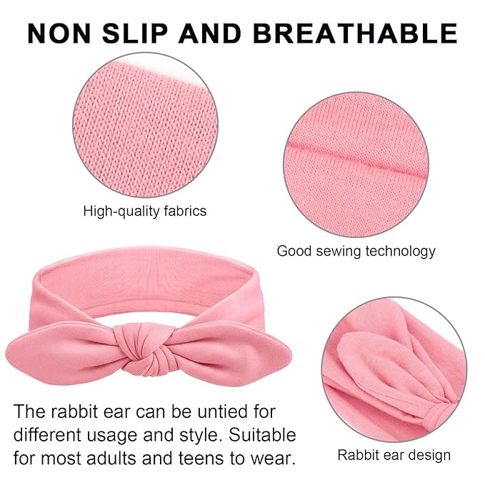 DRESHOW 4 Pack Headbands for Women Bow Knotted Hair Band Facial Cloth Rabbit Ears Running Sport Elastic Hair Wrap