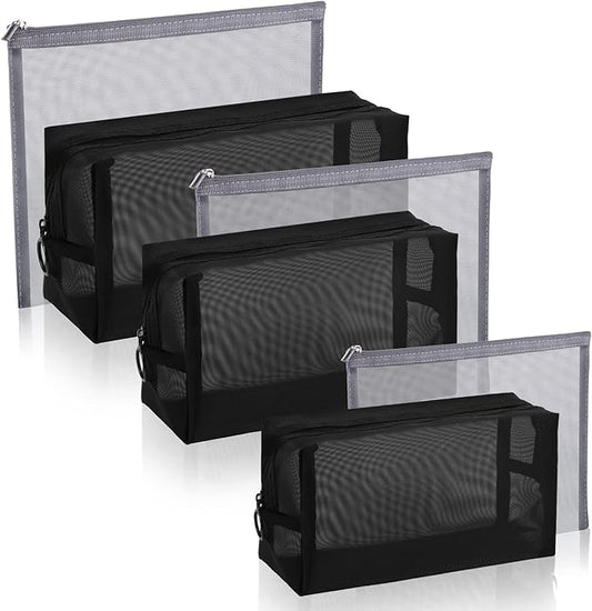 6 Pieces Mesh Makeup Bags Mesh Cosmetic Bag Portable Travel Organizing Zipper Pouch Toiletries Makeup Pouches for Home Office Travel Accessories