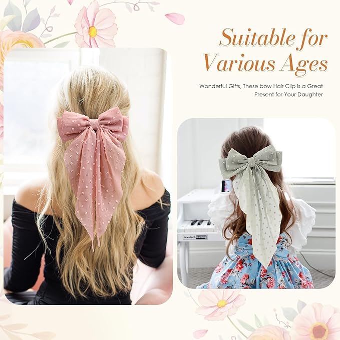 6 PCS Hair Bows for Women, Big Bow Hair Clips for Girls Thick Thin Hair, Silky Satin Hair Bow Clips Oversized, Large Cute Aesthetic Hair Accessories Holiday Gifts