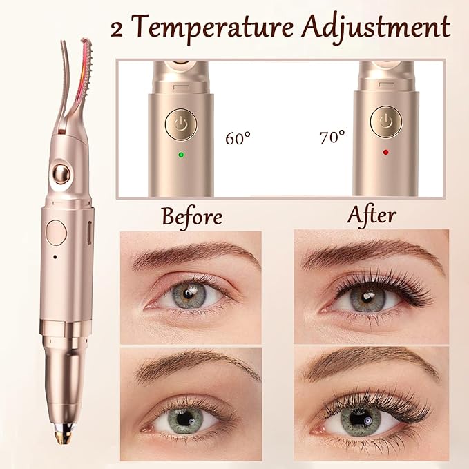 2 in 1 Heated Eyelash Curlers and Eyebrow Trimmer for Women, Electric Eyelash Curler with 2 Temperature Modes Anti-Burn USB Rechargeable Heated Eyelash Curler, Ideal Gift for Women GD912