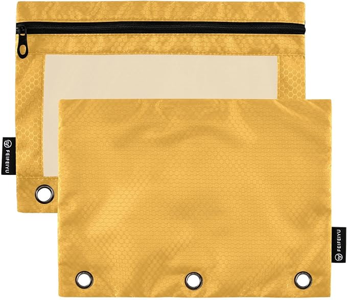 Yellow Orange Pencil Pouch for 3 Ring Binder 2 Pcs Binder Pencil Pouches with Zipper Pocket Pencil Case Bag with Clear Window Pencil Bag for Storing Office Home College Supplies