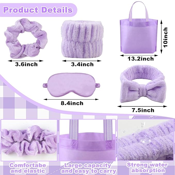 48 Pcs Sleepover Supplies for Girls Skincare Headband and Wristband Set Eye Mask Hair Scrunchie Tote Bag Spa Party Supplies Sleeping Stuff Accessories for Slumber Spa Party Favors Gift