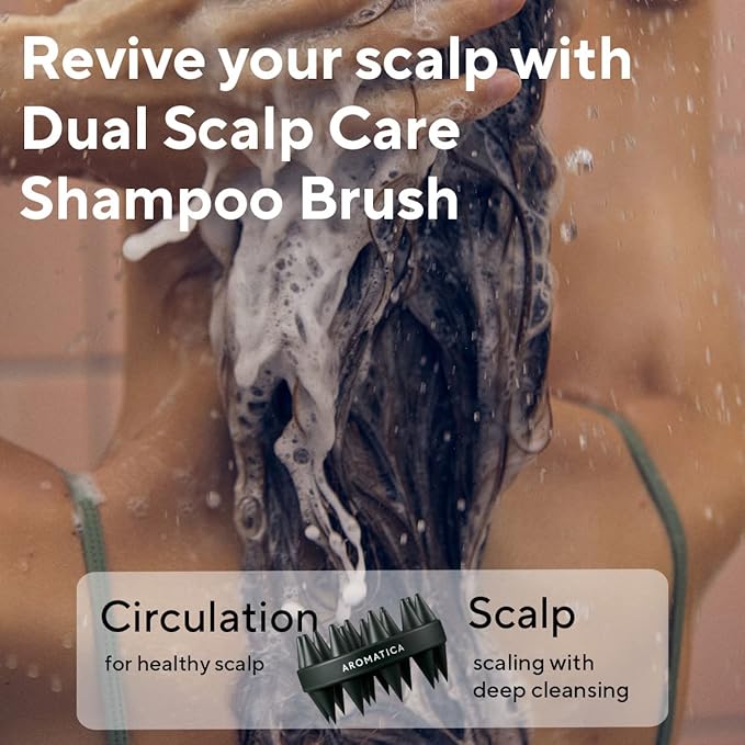 AROMATICA Dual-Sided Scalp Care Shampoo Brush - Silicone Scalp Massager Hair Growth, Scalp Scrubber & Exfoliator, Shampoo Brush for Shower Hair Wash and All Hair Types, Deep Cleansing Scalp Brush