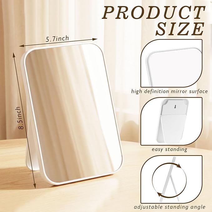 24 Pack Desktop Makeup Mirror Bulk 90° Adjustable Portable 8" Vanity Table Mirror with Stand, Folding Travel for Makeup Party Spa Party, Women, Cosmetics Personal Beauty (White)