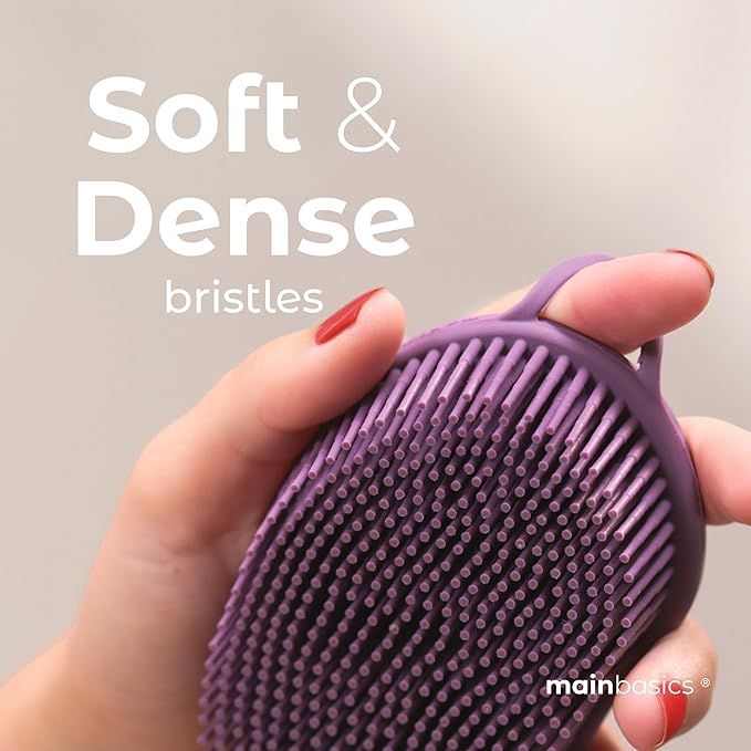 MainBasics Silicone Body Scrubber Dual-Sided Shower Loofah and Exfoliator (Purple, Exfoliate)
