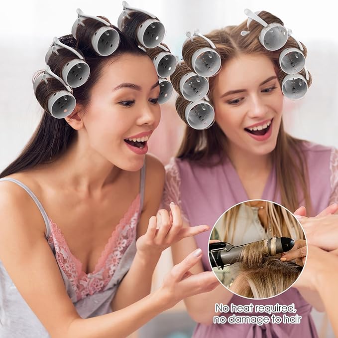 WILLBOND 141 Pcs Hair Rollers Set Include Plastic Hair Rollers with Pins and Clips (Grey)
