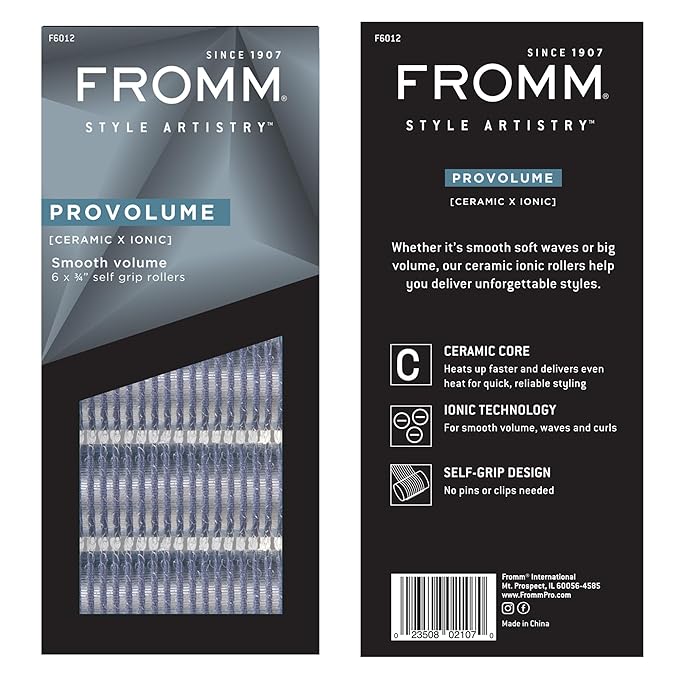 Fromm ProVolume .75" Self-Grip Ceramic Ionic Thermal Hair Rollers, 6 Count, Small Salon Quality Hair Curlers for Shorter Hair, Bangs and Tighter Curls