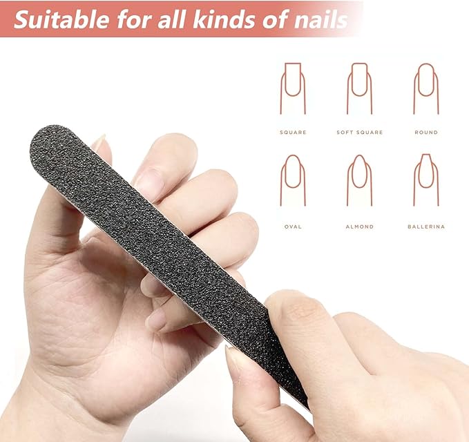 60 Pack Nail Files, Black 100/180 Grit Double Sides Emery Boards Nail File, Reusable Professional Manicure Tool for Home and Salon