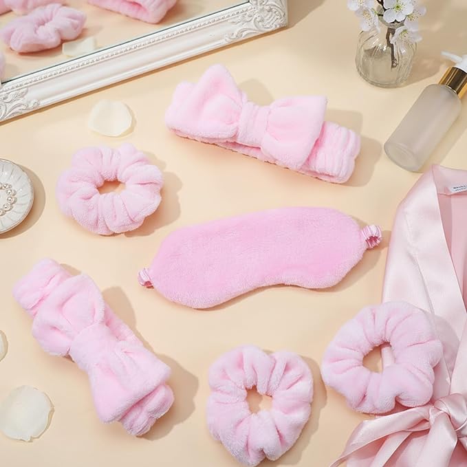 36 PCS Spa Headband Bulk, Girls Spa Headband Pink Makeup Headbands Eye Mask Coral Fleece Scrunchies Sleepover Party Supplies Slumber Party Supplies for Girls for Women and Girl Gifts