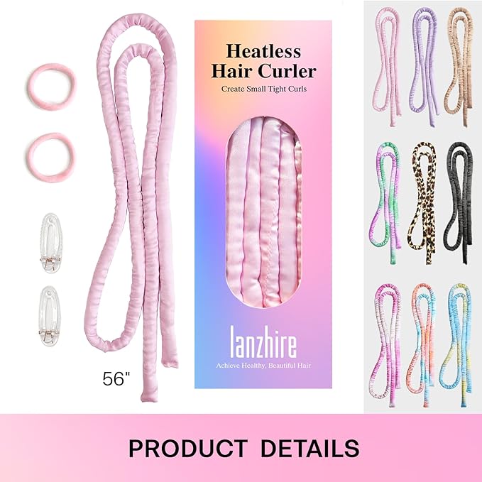Lanzhire No Heat Curling Headband for Overnight Curls, Thin Heatless Curlers for Long and Short Hair (A-Pink)