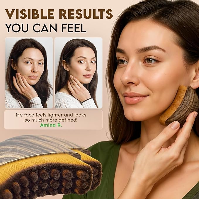 2 PCS Lymphatic Contour Face Brush, Manual Lymphatic Drainage Massager, Natural Makeup Brushes with Durable Soft Bristles, Hypoallergenic Ergonomic Facial Cleansing Brush for Sculpting