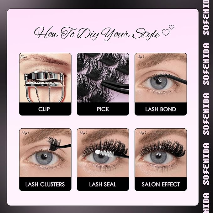 SOFENIDA Lash Clusters Thick 200D Eyelash Clusters 10-18mm Volume Cluster Lashes D Curly Cluster Eyelash Extensions Wispy Lash Clusters DIY Lash Extension at Home(200D-10-18MIX Lashes)