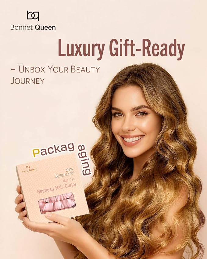 BONNET QUEEN Heatless Hair Curler Set (2Pcs), Heatless Curls Overnight with Satin Hair Rollers, All-in-One Curling Rod for Hair Curlers to Sleep In, Cream Pink(For Bouncy Curls)