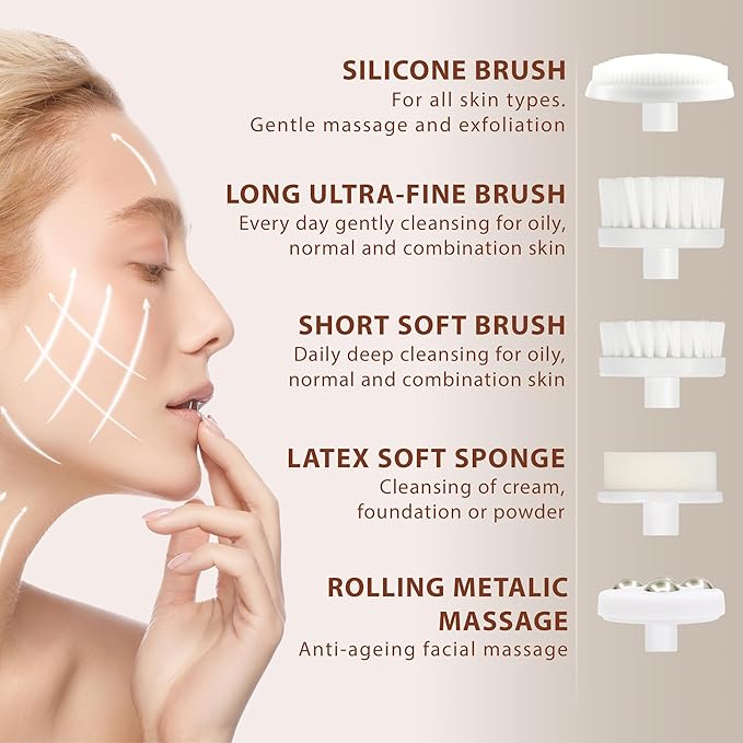 Facial Cleansing Brush Face Scrubber Exfoliating Cleaning Skin Care Cleanser Wash Women Girls Electric Beauty Powered Exfoliator Skincare Spin Tools Scrub Washer Self Care by VISOFO (Jade)
